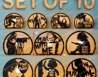 Horror Lantern Set of 10 with Creepy Phrases, Halloween Lightbox Bundle for Spooky Decor, Haunted House Shadow Sign for Scary Display /G336