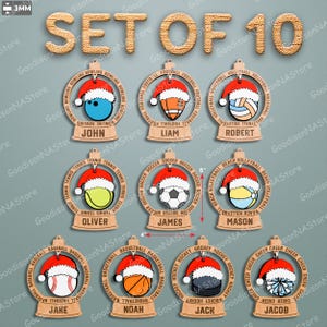 Personalized Sports Christmas Ornament svg, Custom Athlete Holiday Ornament, Soccer Baseball Tennis Football Basketball Gift Tag Decor /P248