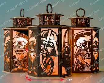 Sci-Fi Christmas Lantern Set Of 3 Cute Space Characters In Holiday Costumes With Glow Effect For Geeky Festive Decor And Gift Display /G331