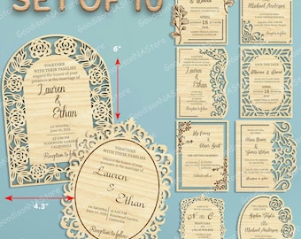 Paquete de invitaciones de boda en formato SVG, invitaciones de boda cortadas con láser en formato SVG, plantilla de invitación con encaje, elegante tarjeta de boda en formato SVG, archivo de descarga digital /G595