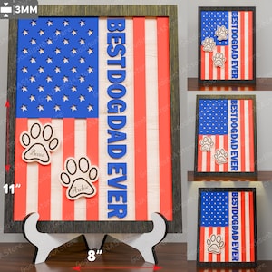 Beste hondenvader ooit SVG Amerikaanse vlag, patriottisch lasergesneden houtontwerp met aangepaste pootnamen huisdier, cadeau voor hondenliefhebbers /G139