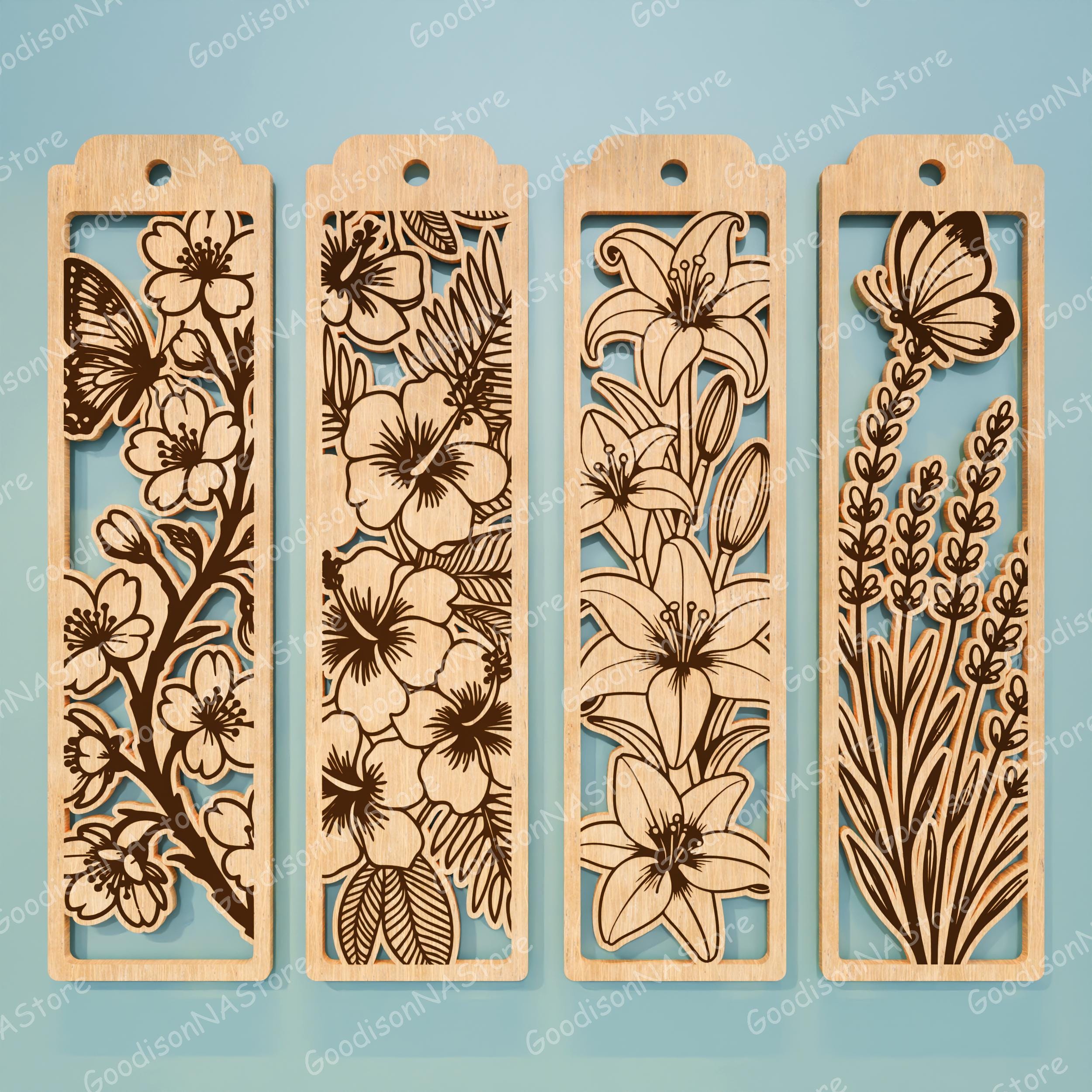 Floral Bookmark Set, Botanical Bookmark Design, Flower Line Art ...