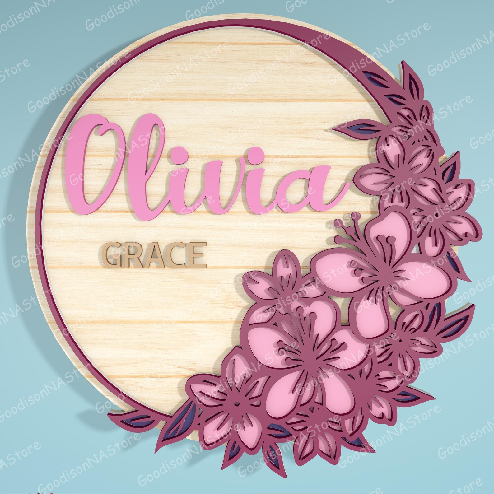 Floral Nursery Name Sign SVG Bundle Set of 11, Personalized Round Baby ...