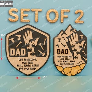 Papa Handzeichen SVG, geschichtetes Laser geschnittenes Holzschild mit Werkzeugen und Zitat, Vatertag DIY Geschenk für Papa von Kindern, Beschützer Held Plaque / G248
