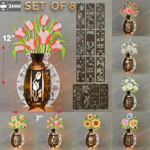 Jarrón de flores, linterna, archivo cortado con láser / Linterna de flores de narcisos, linterna de margaritas, linterna de girasol, linterna para el Día de la Madre, regalo para mamá /G164