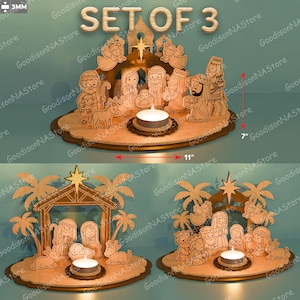Nativity Scene Candle Holder svg, Cute Christmas Nativity lasercut, Holy Family Tealight Stand, Christmas Decor svg, Kids Nativity Set /G486