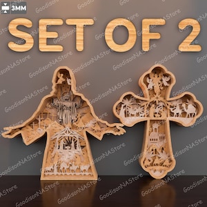 Jezus meerdere lagen Svg-bundel, kruis meerlaagse Svg, kerststal SVG, meerlaagse kerst kerststal, kerstcadeau, kerstdecor /P493