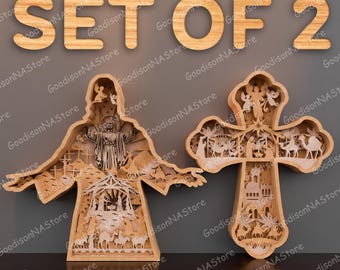 Jesus multilayers Svg Bundle, Cross multilayer Svg, Nativity SVG, Multilayer Christmas Nativity Scene, Christmas Gift, Christmas Decor /P493