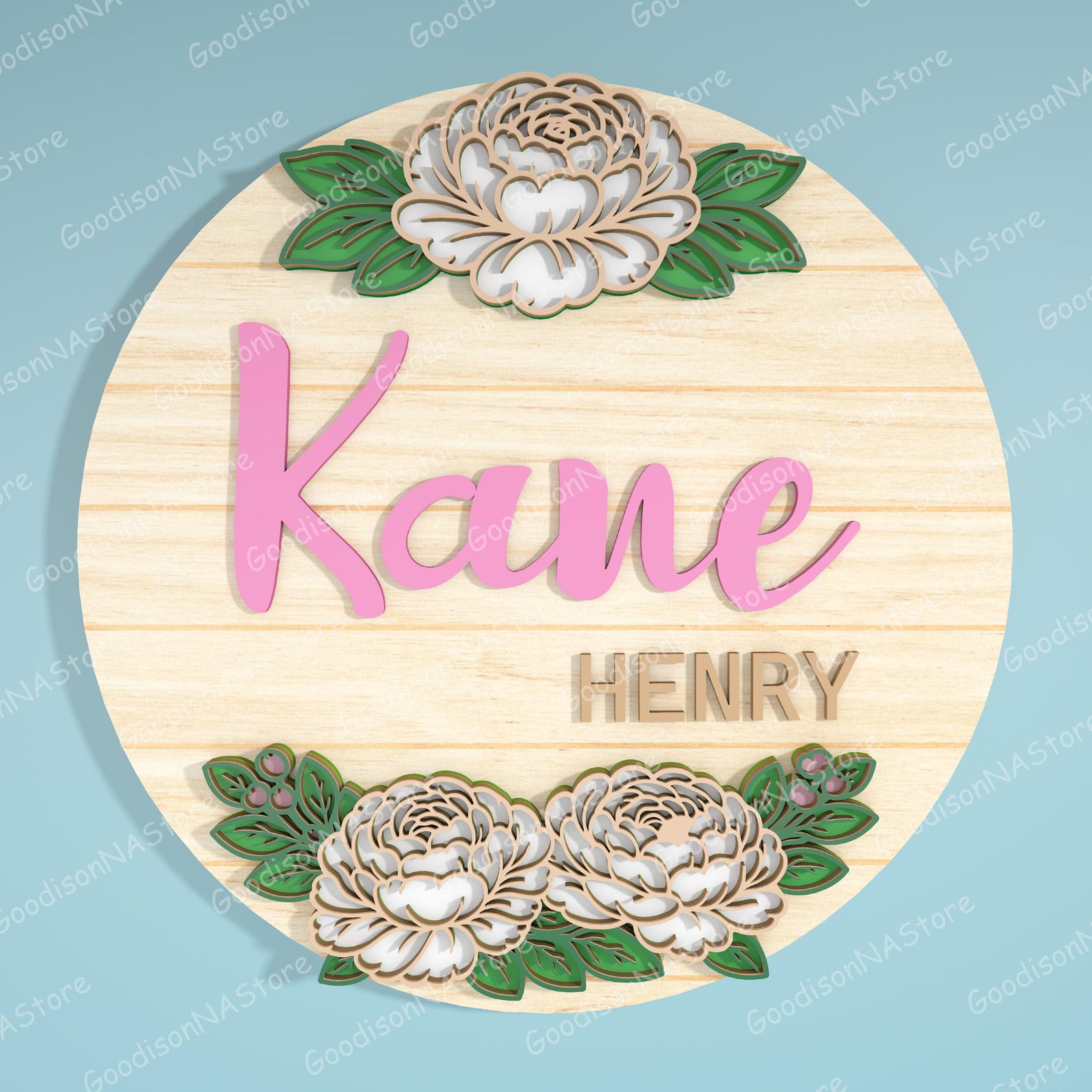 Floral Nursery Name Sign SVG Bundle Set of 11, Personalized Round Baby ...