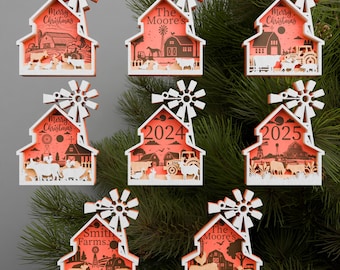 Barn Christmas Ornamen, Christmas Farm Laser Cut Files, Farm Christmas Ornament, Christmas Ornament Svg, Small Town Barn Ornament .P248