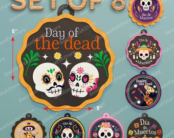 Day Of The Dead Ornament Set, Colorful Sugar Skull Decor, Dia De Muertos Hanging Keepsake, Mexican Festival Gift, Halloween Decoration /G418