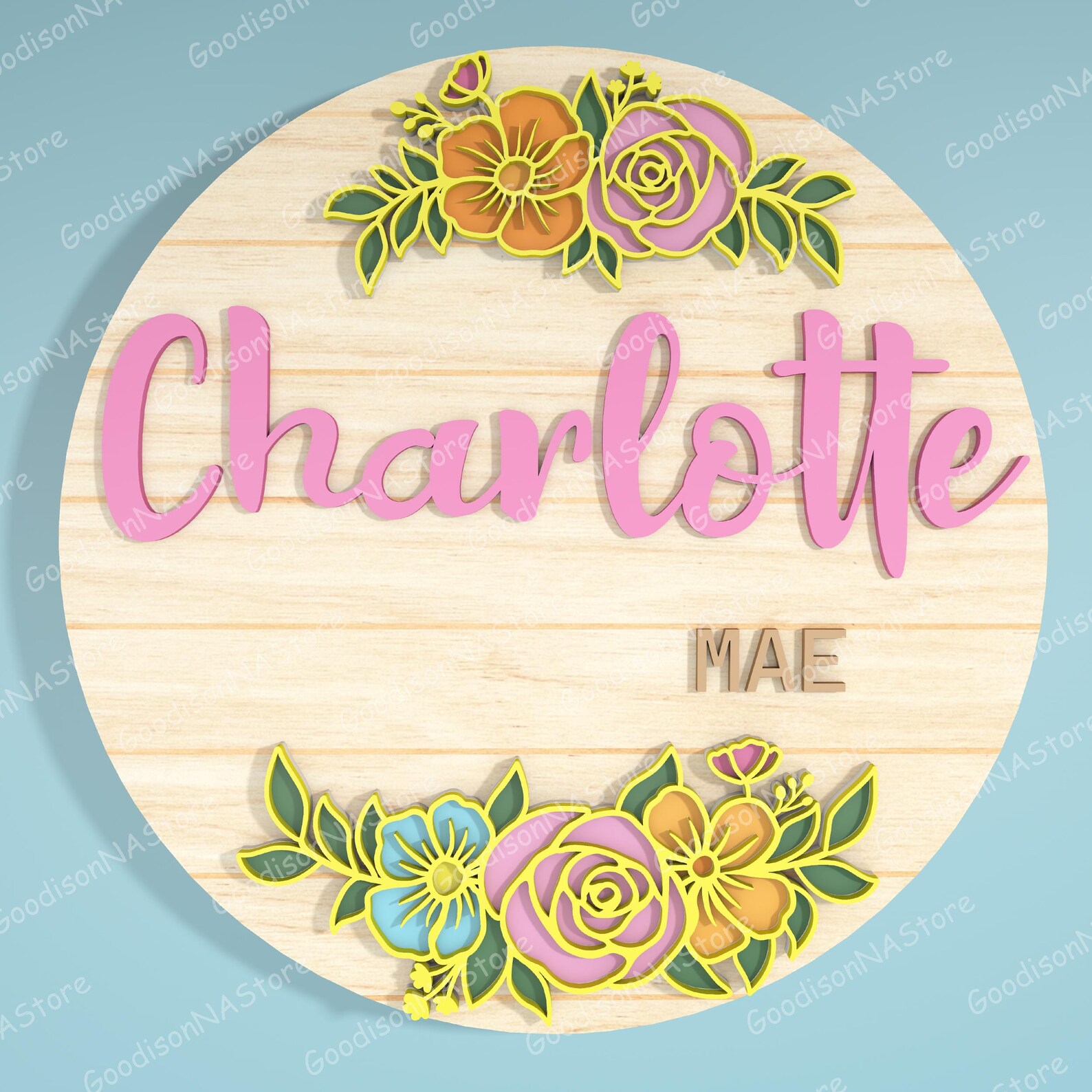 Floral Nursery Name Sign SVG Bundle Set of 11, Personalized Round Baby ...