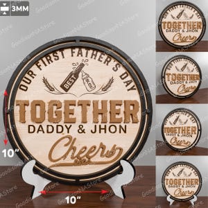 Erstes Vatertagsgeschenk für Papa von Baby, Papa und mir zusammen Jubelzeichen, neuer Papa-Andenken, runder Vatertags-Holzdekor / G199