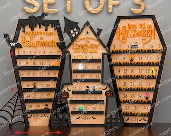 Haunted House Halloween Countdown SVG Set, 3 Spooky Calendar Signs, Coffin And House Halloween Decor, October Countdown Sign /G319