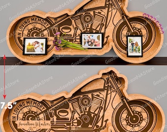 Marco de fotos conmemorativo de motocicleta personalizado SVG, caja de sombras de motocicleta "En memoria amorosa", archivo cortado con láser para madera de 3 mm, compatible con Glowforge /G200