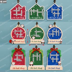 Enfeite de Natal com palavras cruzadas para a família em SVG, placa de Natal personalizada com nome cortado a laser, decoração natalina personalizada, presente para famílias /G468