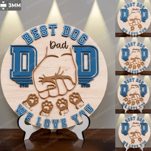 Letrero "El mejor papá de perro", huella de pata personalizada cortada a láser, regalo para amantes de las mascotas, decoración de madera con nombre de perro personalizado, Día del Padre (del paquete) /G141