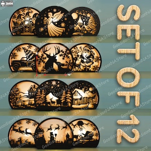 Christmas Lantern Set, Layered Nativity Lightbox Decor, Festive Reindeer Silhouette Scene, Winter Village Nightlight, Christmas Gift /G445