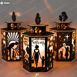 Archivo de corte láser para linterna del Día de la Madre/Regalo del Día de la Madre para mamá Decoración del Día de la Madre Lámpara del Día de la Madre Vela Amo a Mamá La mejor mamá del mundo/G042