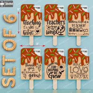 Leraar cadeaukaarthouder SVG-set, Ice Cream Stick ontwerp met inspirerende citaten, lasergesneden bestand voor leraar waardering cadeau /G261