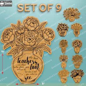 Leraar waardering bloemenvaas teken SVG, lasergesneden citaat teken voor klas, eindejaarscadeau, bloemen houten bord voor leraren /G238