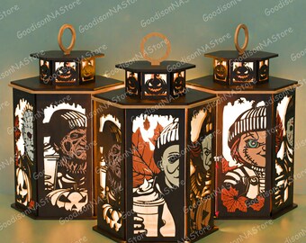 Halloween Horror Lantern, Spooky Fall Candle Holder, Horror Character Lantern, Haunted House Wall Art, Gothic Keepsake, Halloween Gift /G398
