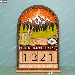 Miles Hiked This Year Tracker Sign Svg, Personalized Hiking Log Counter, Mountain Adventure Decor, Hiking Progress Board, Hiking Gift /G512
