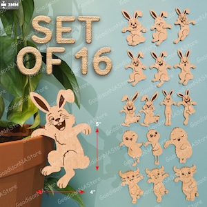 Kaninplanter Hugger SVG-paket, söt djurväxtkruka Hugger laserskuren fil, påskhare växtdekor trädgårdskruka skylt set med 16 /G571