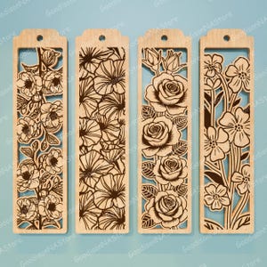 Floral Bookmark Set, Botanical Bookmark Design, Flower Line Art ...