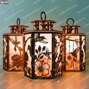 Hummingbird Lantern Light Box Set Of 3, Floral Bird Laser Cut Wood Decor, Nature Silhouette Lamp For Summer Spring Home Decoration /G312