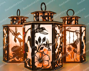 Hummingbird Lantern Light Box, Floral Bird Laser Cut Wood Decor, Nature Silhouette Lamp For Summer Spring Home Decoration /G312