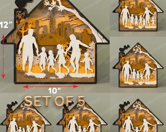 Family House Multilayer SVG, 3D Layered Family Sign for Laser Cut, House Shaped Wood Sign, Father's Day Gift, Home Decor Cut File /G176