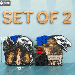 Paquete SVG militar de águila americana, archivos cortados con láser multicapa de soldado veterano, decoración de honor del ejército de EE. UU. para el Día de los Caídos, regalo del ejército /G210