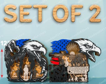 Pacchetto SVG militare American Eagle, file tagliati al laser multistrato con soldato veterano, decorazione d'onore dell'esercito americano per il Memorial Day, regalo per l'esercito /G210