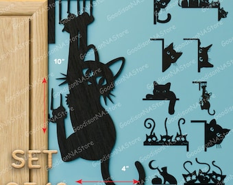 Set van 10 zwarte kat deur hoekdecor, Halloween kat silhouet muurkunst, schattige kat randborden voor hal, plank of lijstdecoratie /G337