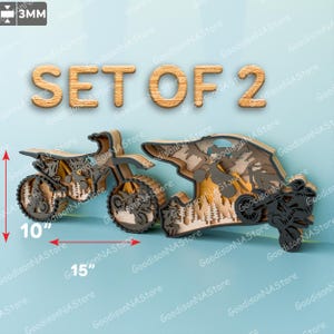 Ensemble moto cross et casque SVG, fichiers multicouches découpés au Laser pour moto tout-terrain, décoration murale motocross pour homme des cavernes cadeau/G215