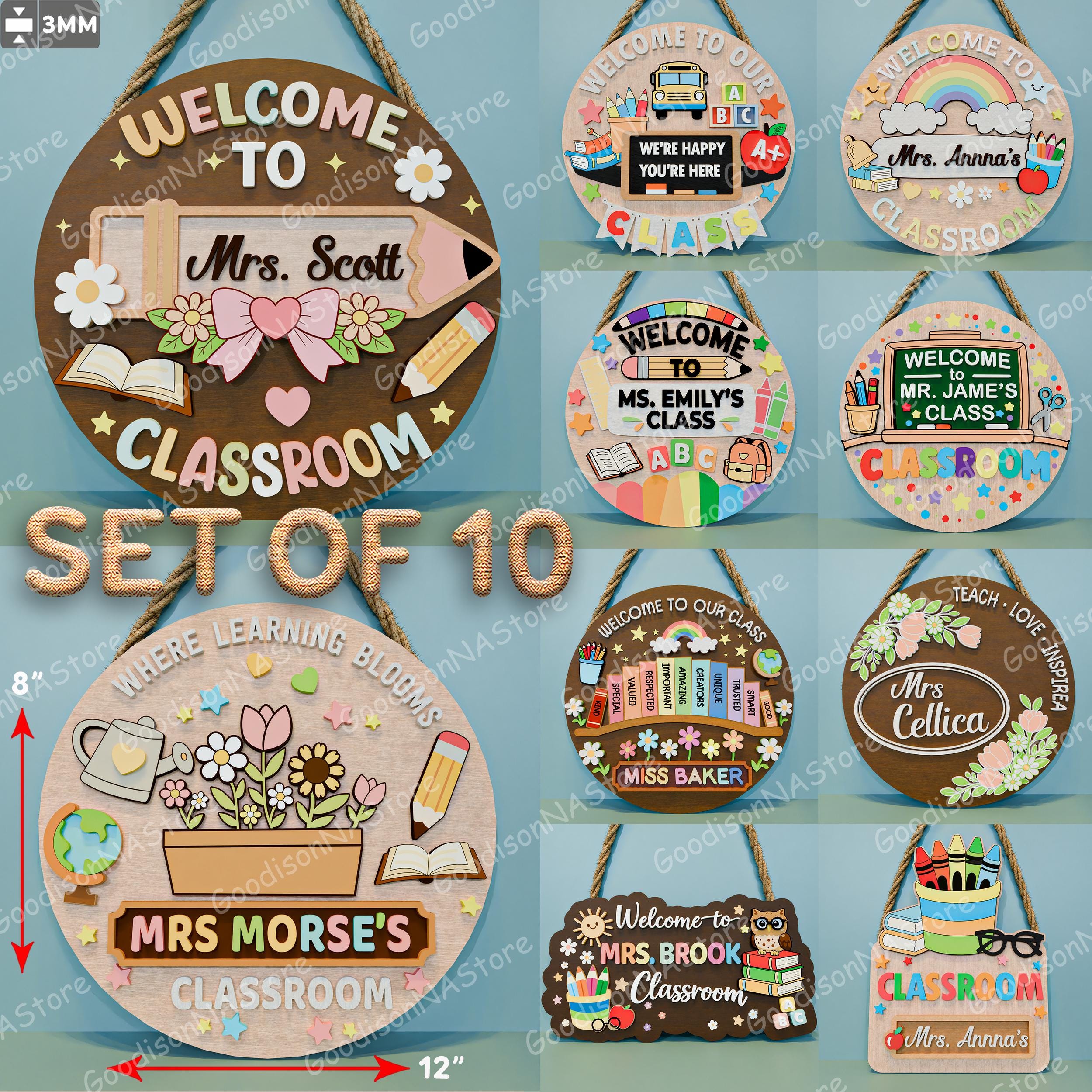 Teacher Classroom Door Sign Svg Bundle, Personalized Welcome Classroom ...