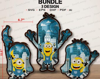 Movie Cartoon Character SVG Bundle, Cartoon Banana Character Laser Cut File, Multilayer Wood Decor, Kids Room Wall Art SVG /D53