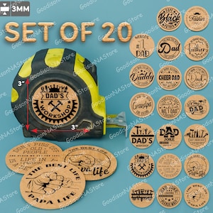 20 Vatertags-Maßband SVG-Bundle, lustiges Dad-Zitat Lasergravurdateien, Papa Workshop-Geschenkanhänger für Männer Geschenk für Papa / G223