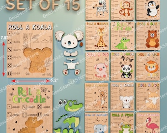 Paquete de juegos de dados "Tira los dados de animales", juego de dados de animales del zoológico, actividad de aprendizaje para niños, tablero de juguete Montessori, juego de rompecabezas de madera, diversión en el aula /G622