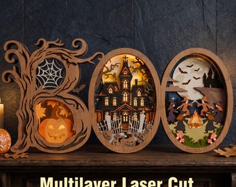 Halloween Boo Letter SVG Bundle, Haunted Castle Layered Letter Sign, Pumpkin Alphabet Decor, Laser Cut Halloween Monogram File /D70