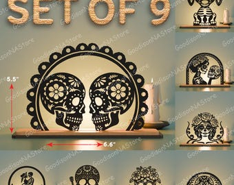 Day Of The Dead Candle Holder Set, Calavera Skull Lantern Decor,Sugar Skull Silhouette Art,Memorial Altar Display, Halloween Gift Idea /G432