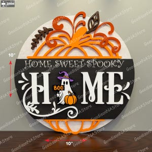 Halloween Ghost Door Sign Round, Home Sweet Spooky Home Porch Decor, Cute Pumpkin Witch Welcome Plaque For Front Door Or Entryway /G318