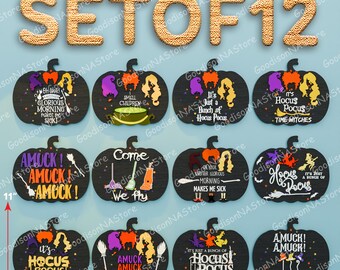 Halloween Pumpkin Door Sign Set Of 12, Funny Hocus Pocus Witch Quotes Sign, Laser Cut Files For Halloween Porch Wall Hanging Decoration/G307
