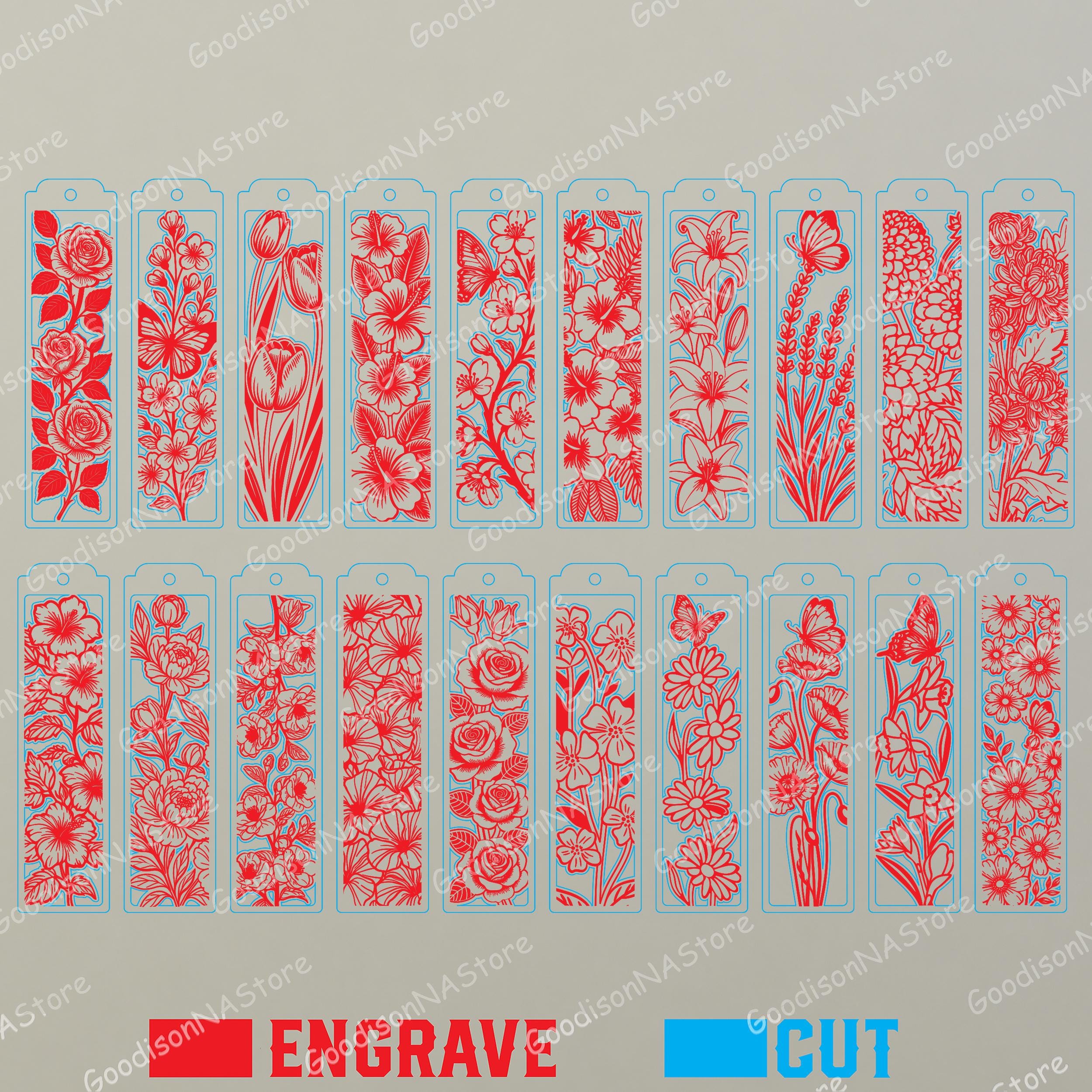 Floral Bookmark Set, Botanical Bookmark Design, Flower Line Art ...