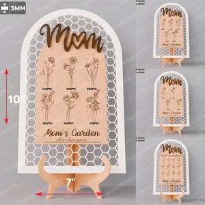 Mom's Garden bloemenbord SVG – aanpasbare geboortemaand bloem naam cadeau, lasergesneden Moederdagbord, waar liefde groeit hout decor /G047
