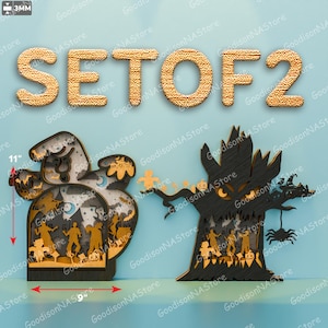 Halloween Layered SVG Set Of 2, Ghost And Haunted Tree Multilayer Design, Laser Cut Files For 3D Halloween Table Or Shelf Decoration /G306