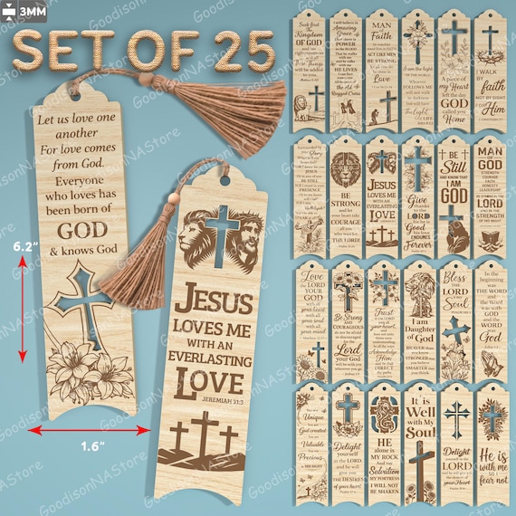 Christian Bookmark SVG Bundle, Bible Verse Bookmark Laser Cut File, Religious Cross Bible Bookmark Christian Gift Set of 25 /G574