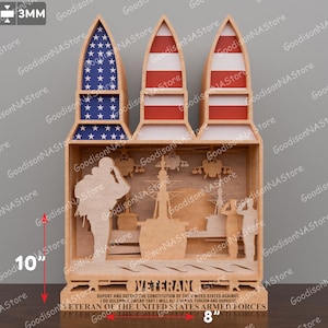 SVG de veterano multicapa, SVG de múltiples capas del ejército estadounidense, SVG de soldado estadounidense con bandera, SVG de soldado, monumento conmemorativo de veterano, decoración del hogar, regalo del ejército