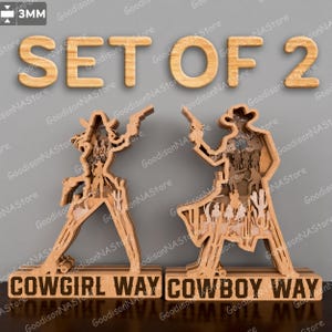 Archivo de corte láser multicapa de vaquera / Multicapas de vaqueros, vaquero occidental, escena vaquera, vaquera occidental, multicapas de chica de campo /P554
